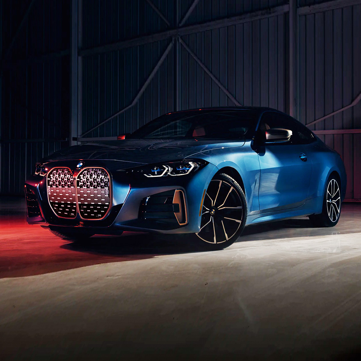 Front view of blue 2021 BMW 4 Series parked